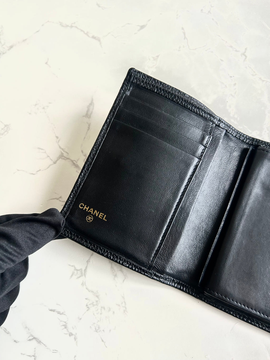 Chanel Black Caviar Leather Medium Wallet/Bifold Wallet/Wallet/Short Wallet