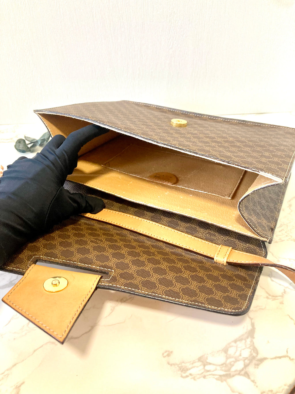 CELINE Rare Brown Macadam Crossbody Messenger Bag