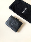 CHANEL rare black caviar cowhide large gold buckle leather short wallet / small wallet / wallet