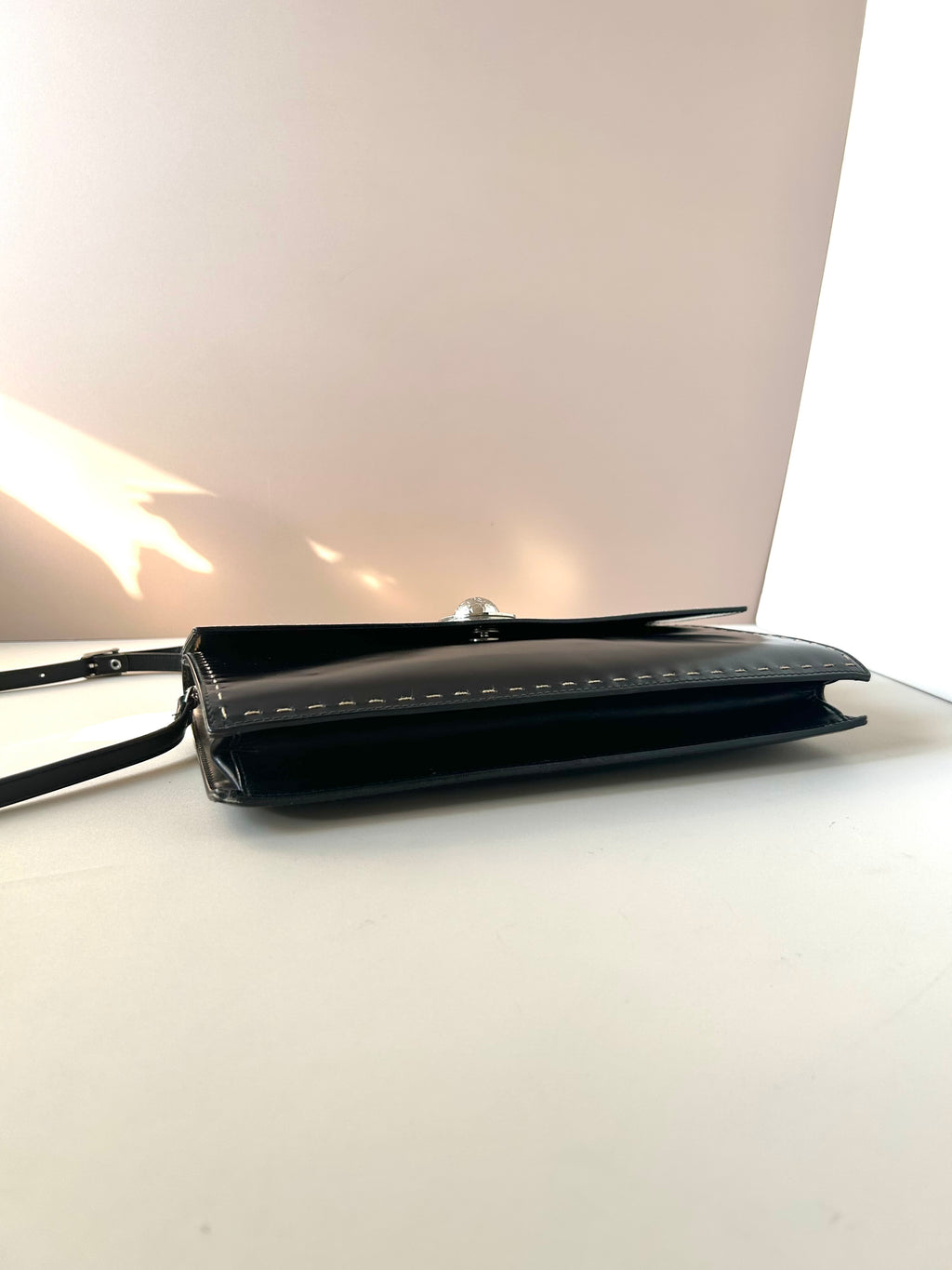 CELINE Rare Planet Black Silver Leather Envelope Bag/Side Bag/Messenger Bag