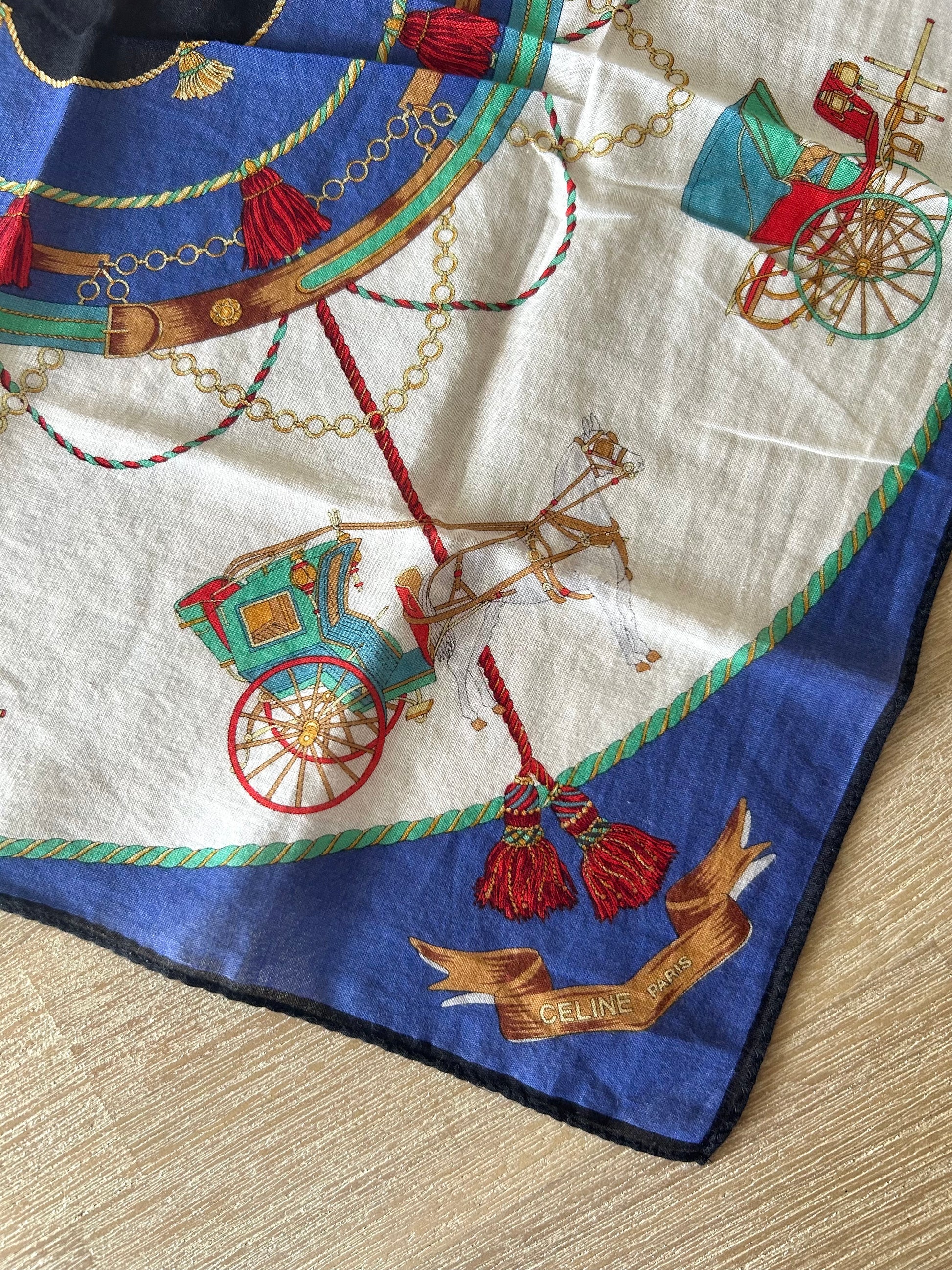 女神節滿額 HKD$3888贈品 - CELINE 藍白彩色馬車方型絲巾 46x46cm