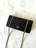 CHANEL black gold lambskin leather WOC long wallet/oblique bag/side bag