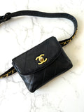 Rare CHANEL Matelassé Black Leather Gold Rotating Buckle Crossbody/Belt Bag/Shoulder Bag