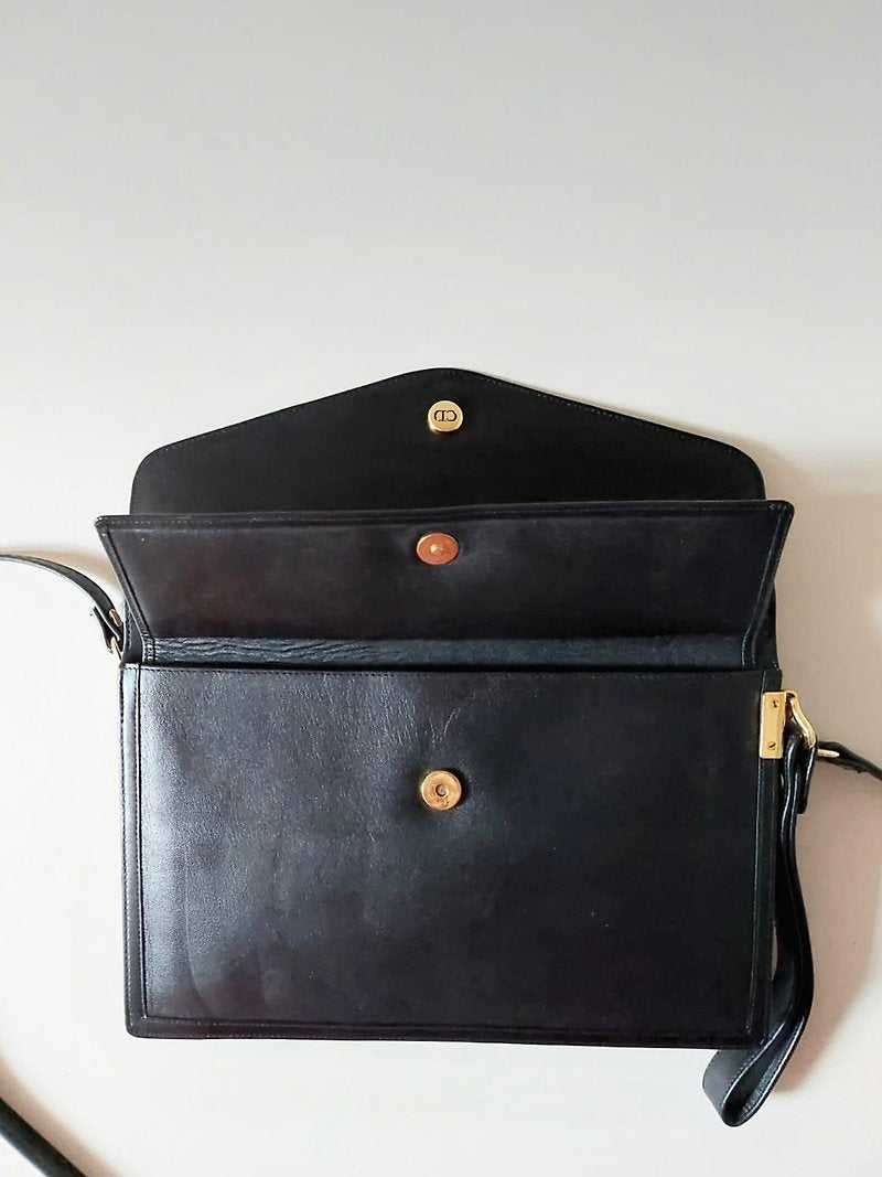 CHRISTIAN DIOR black and gold leather envelope small bag/side bag/crossbody bag/clutch-Japanese second-hand Vintage