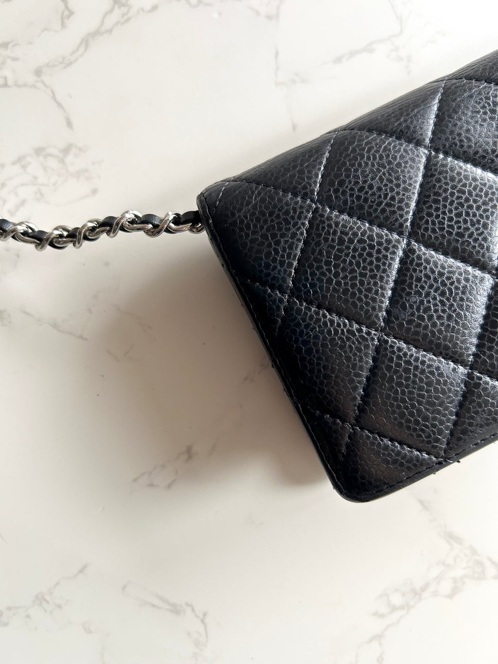 CHANEL Black Caviar Leather Long Wallet / Chain Side Bag / Crossbody Bag WOC
