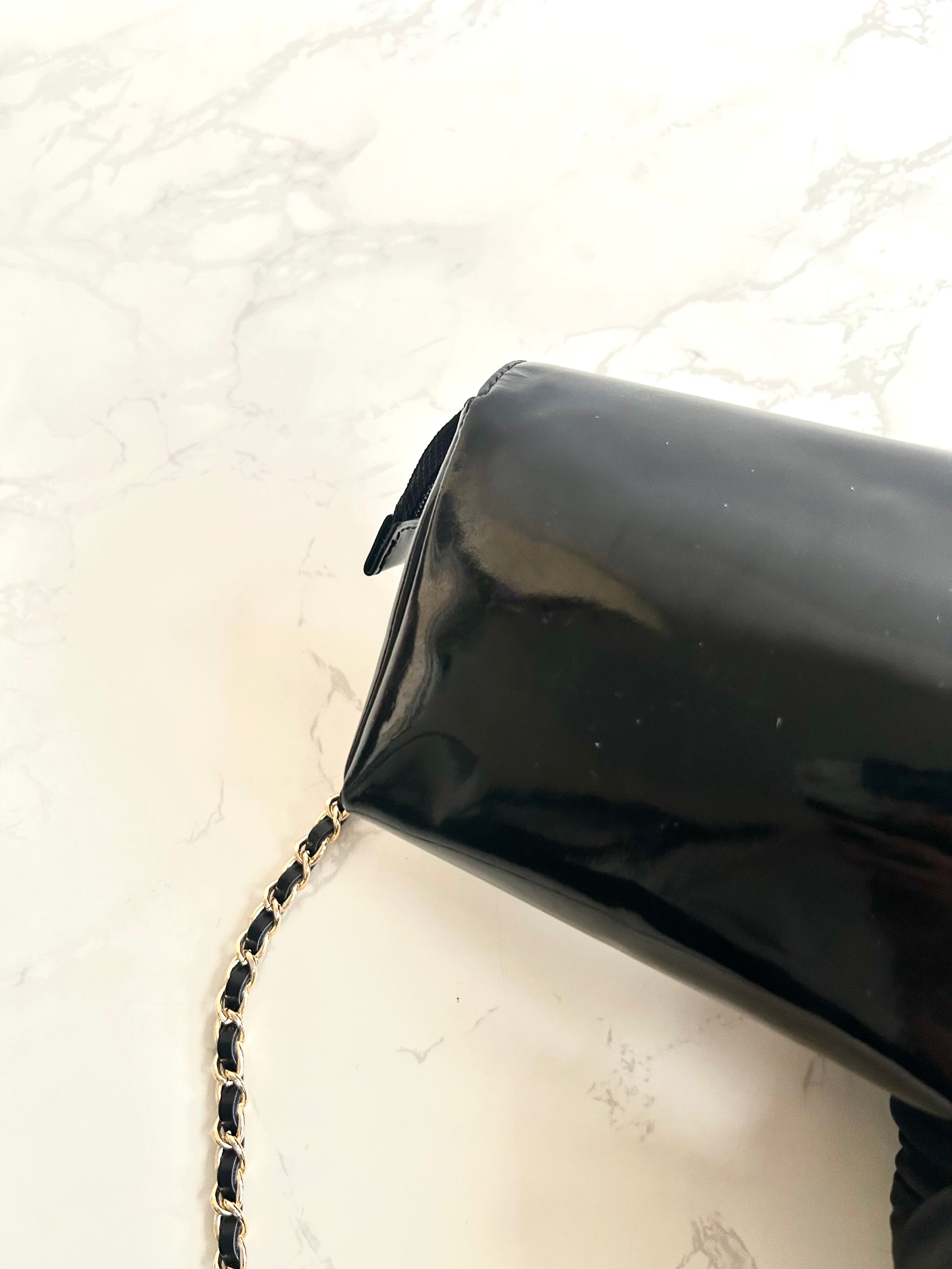 Rare Used Chanel Black and Gold Two-Way Crossbody Bag with Mirror