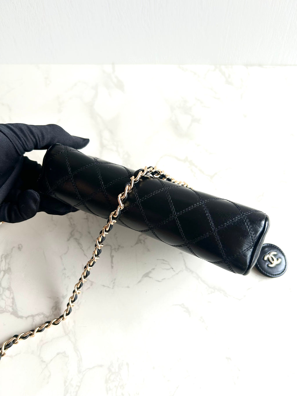 Chanel黑金色小羊皮革斜背包 單肩包 側背包 中古包