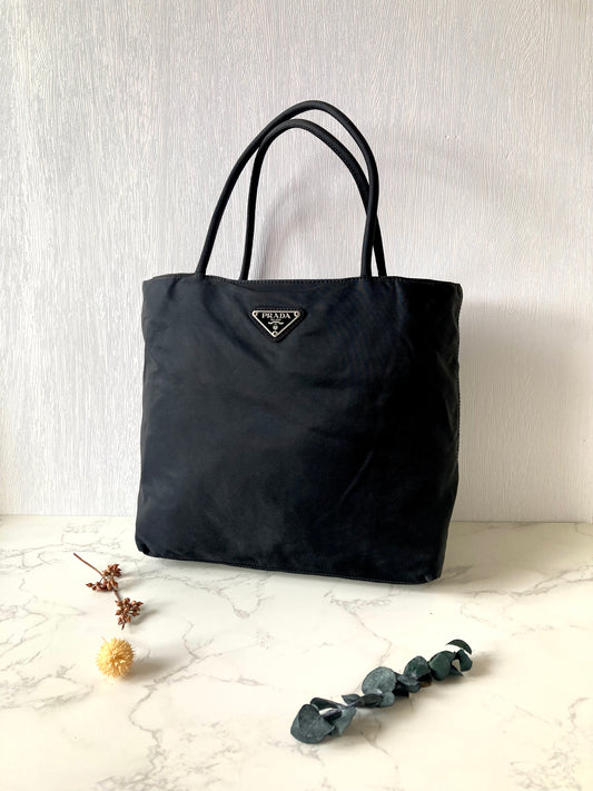 PRADA Nylon Black x Silver Small Tote