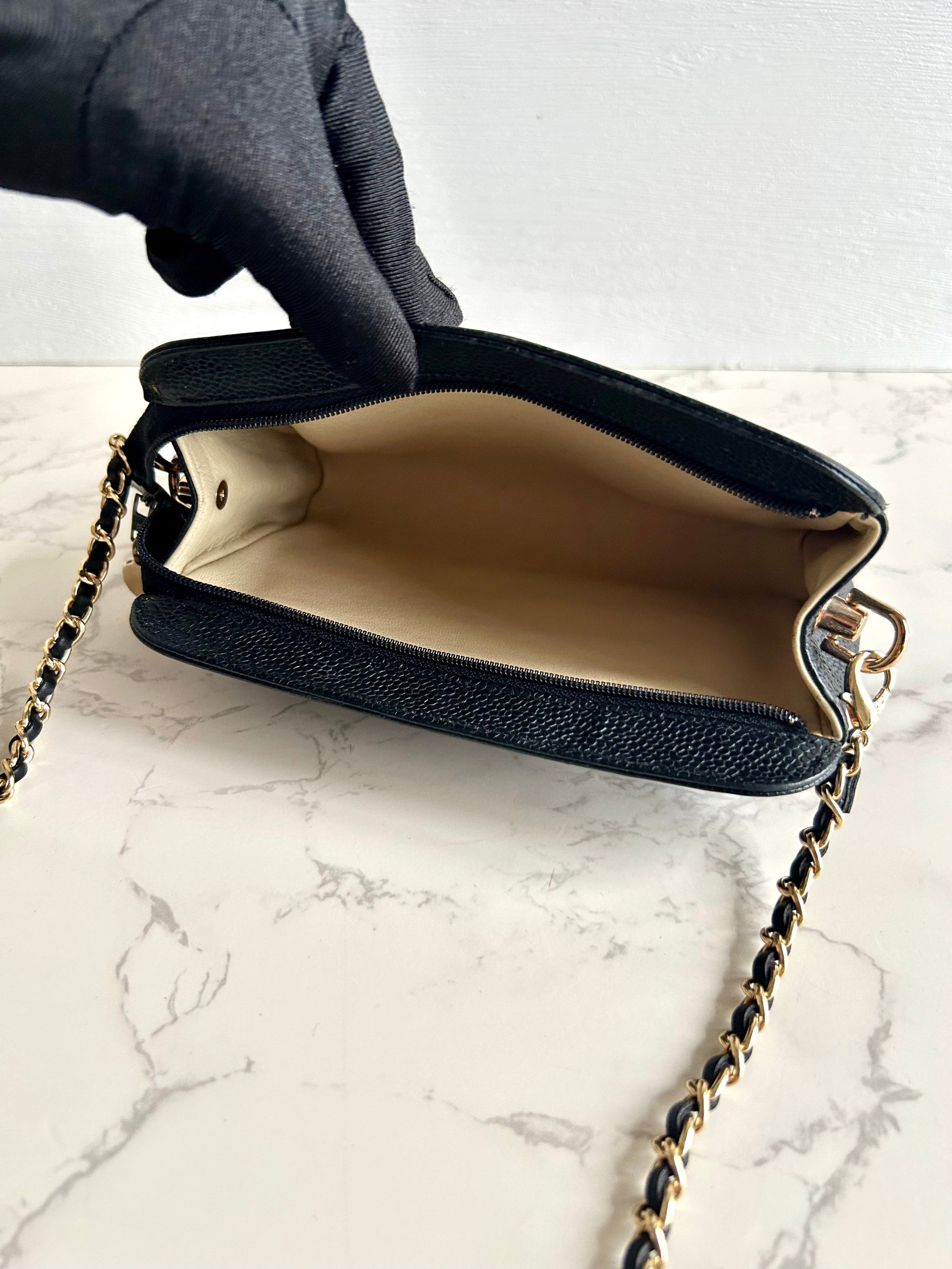 CHANEL Rare Black Caviar Leather Side Bag/Messenger Bag/Clutch