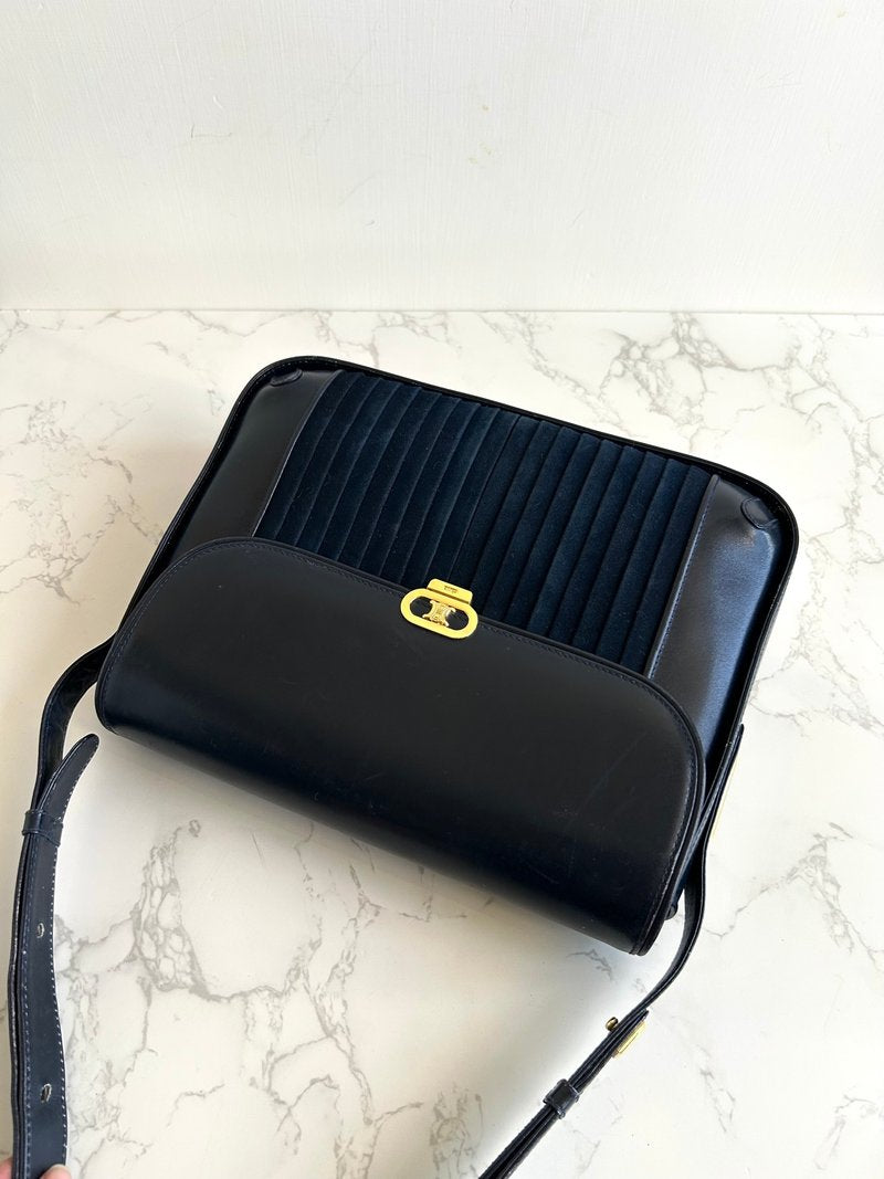 【LA LUNE】Rare second-hand Celine navy blue Arc de Triomphe leather shoulder bag/shoulder bag