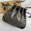 CELINE rare black old flower gold Arc de Triomphe leather shoulder drawstring bucket bag / side backpack