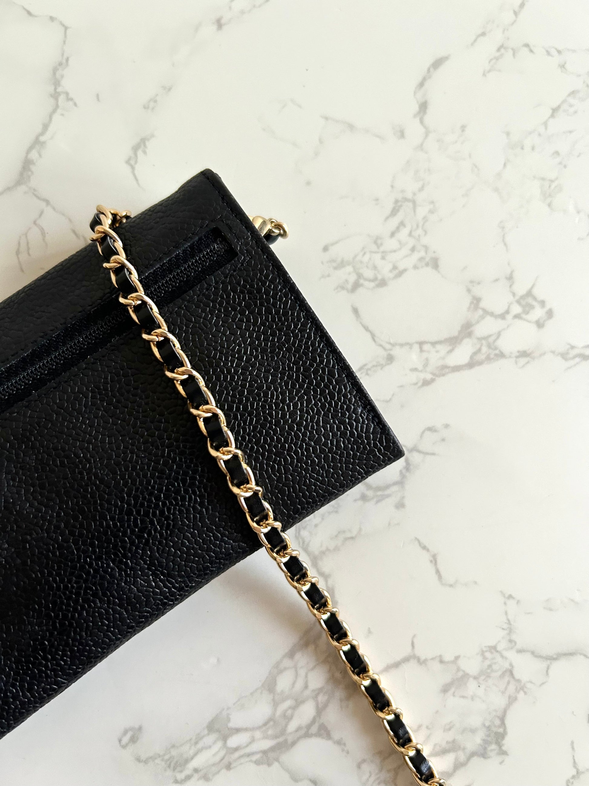 CHANEL Black Caviar WOC/Side Bag/Medium-Long Wallet