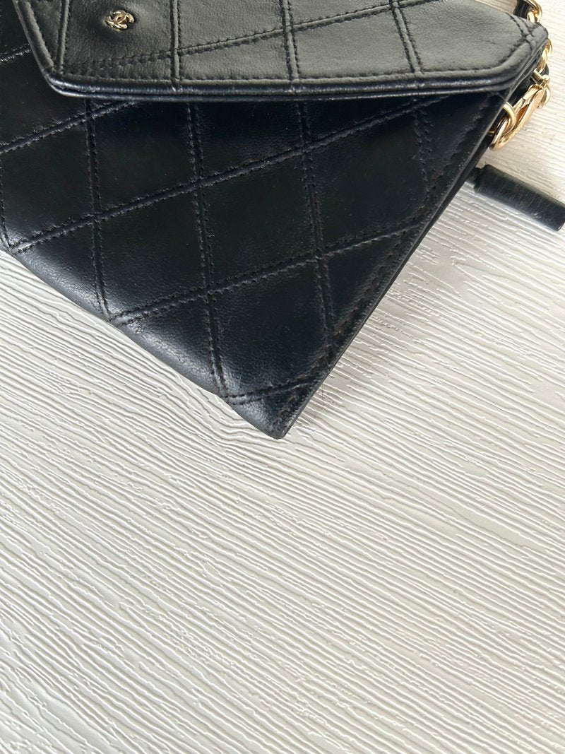 CHANEL Black Envelope Woc Small Bag/Side Bag/Messenger Bag/Clutch Bag/Wallet Clip