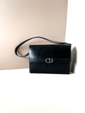 CHRISTIAN DIOR Rare black leather silver buckle flap side bag / short crossbody bag