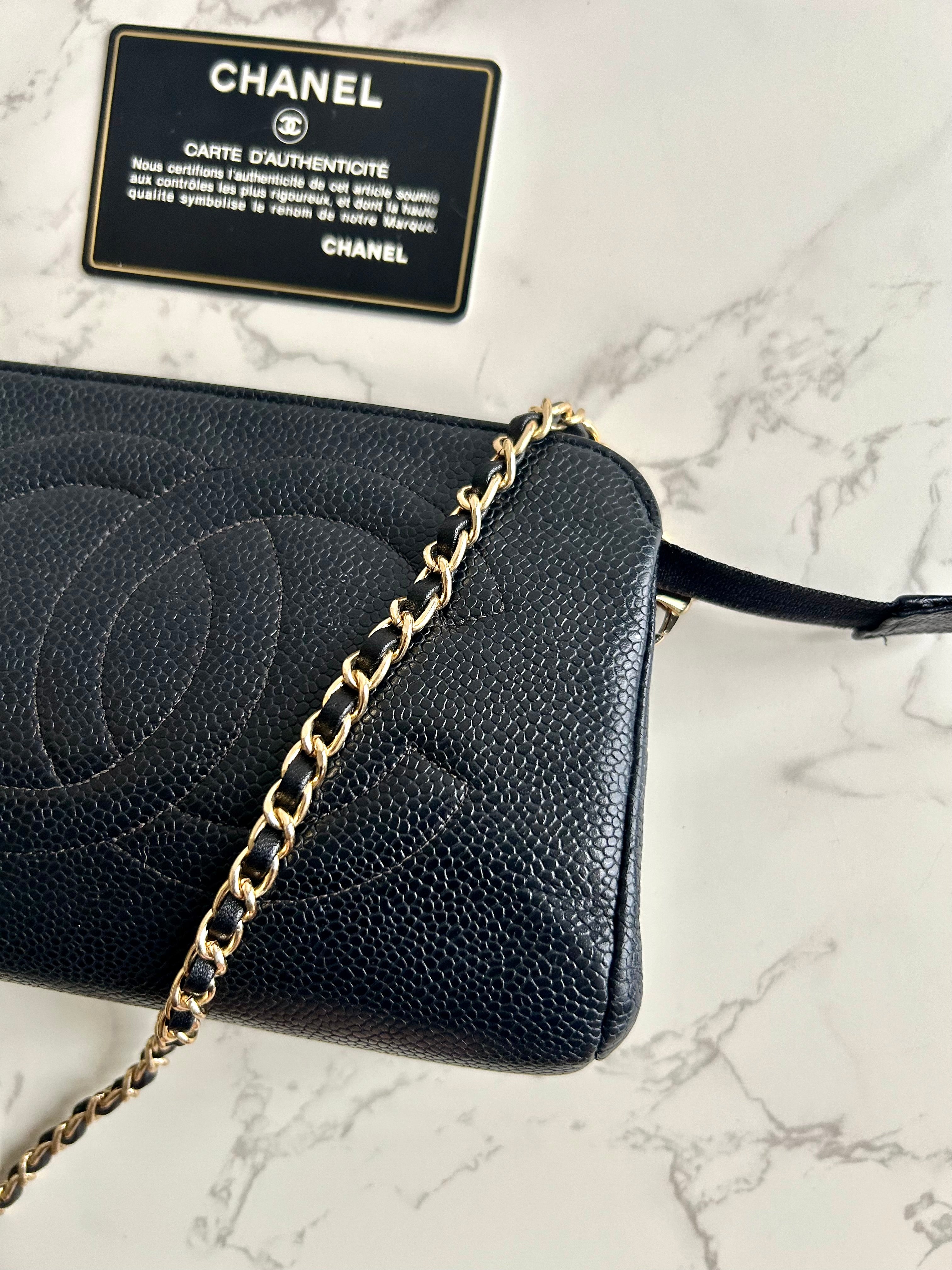 CHANEL Rare Black Caviar Leather Side Bag/Messenger Bag/Clutch
