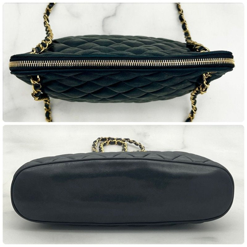 CHANEL black shell chain tote bag / side backpack