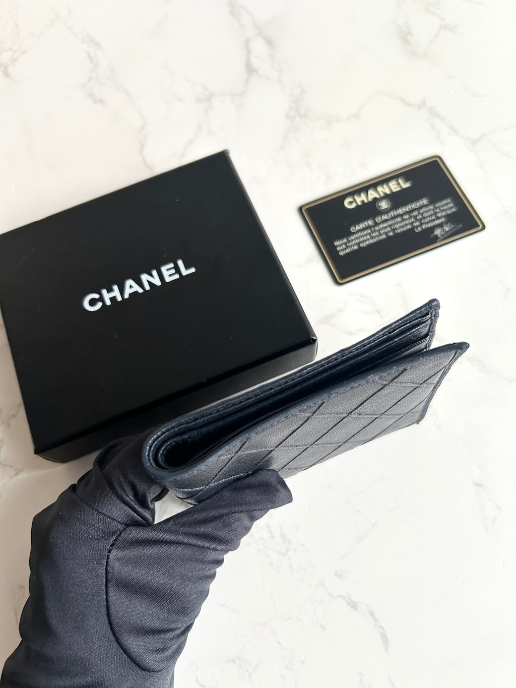 Chanel 黑色小羊皮革中夾 錢包 短夾 皮夾