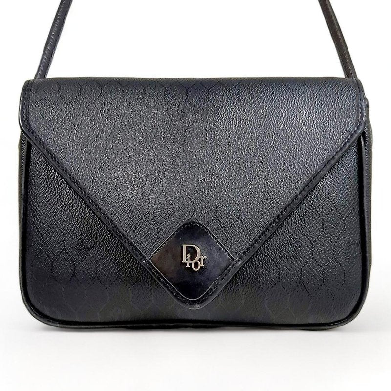 CHRISTIAN DIOR black and gold honeycomb old flower envelope small bag/shoulder bag/side bag/oblique bag - Japanese second-hand Vintage