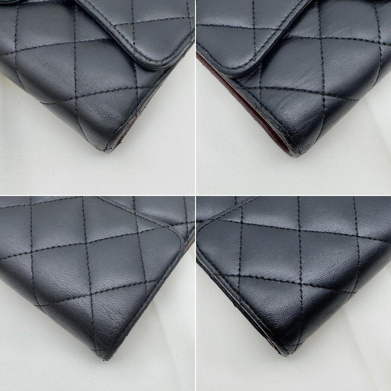 CHANEL Black Classic Silver Label Lambskin Leather Long Wallet/Wallet