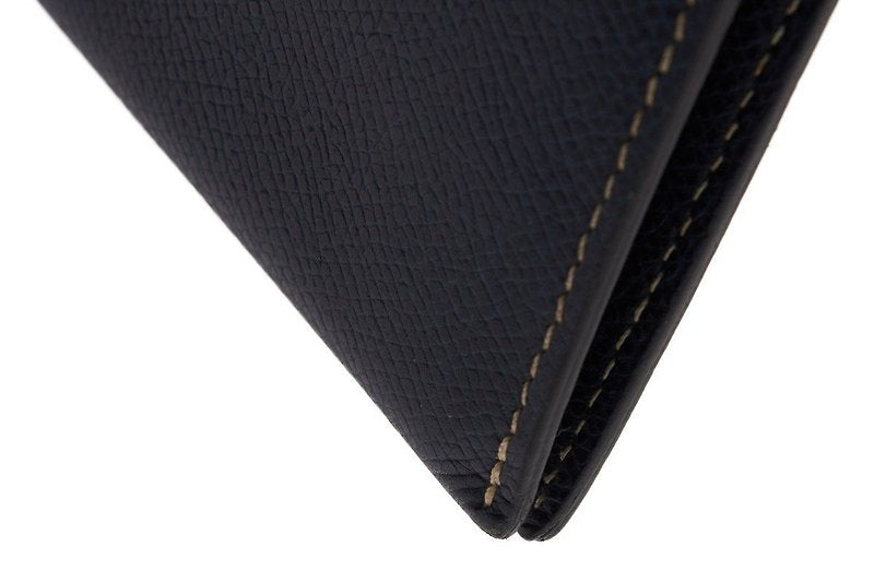 HERMES Bearn blue and black silver buckle sheepskin leather long wallet / wallet