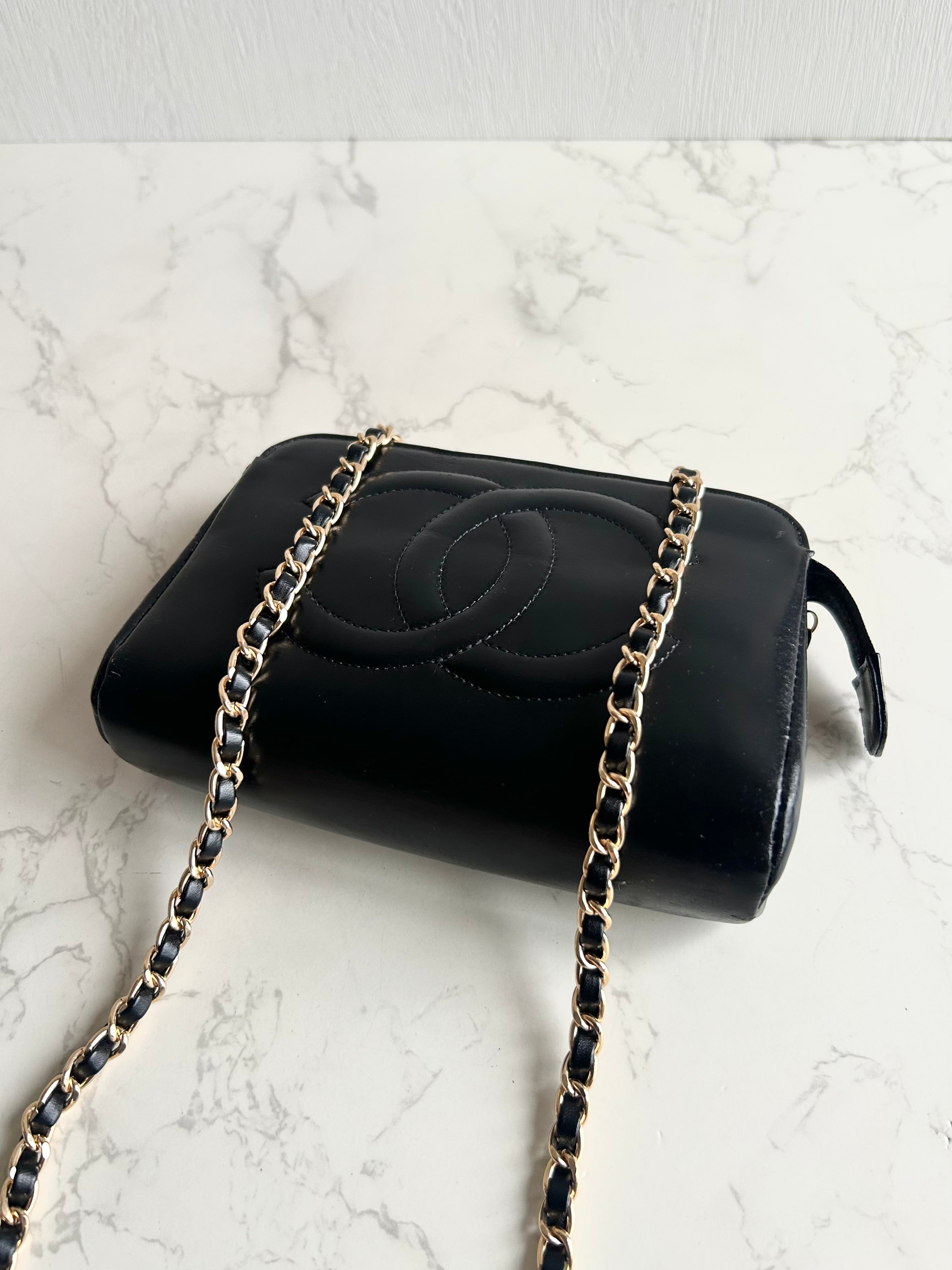 Chanel黑金色皮革斜背包 單肩包 側背包 中古包