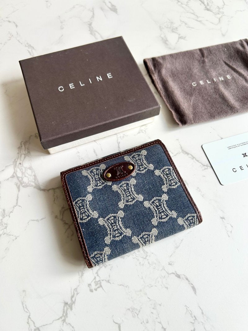 Celine denim blue monogram Arc de Triomphe short wallet