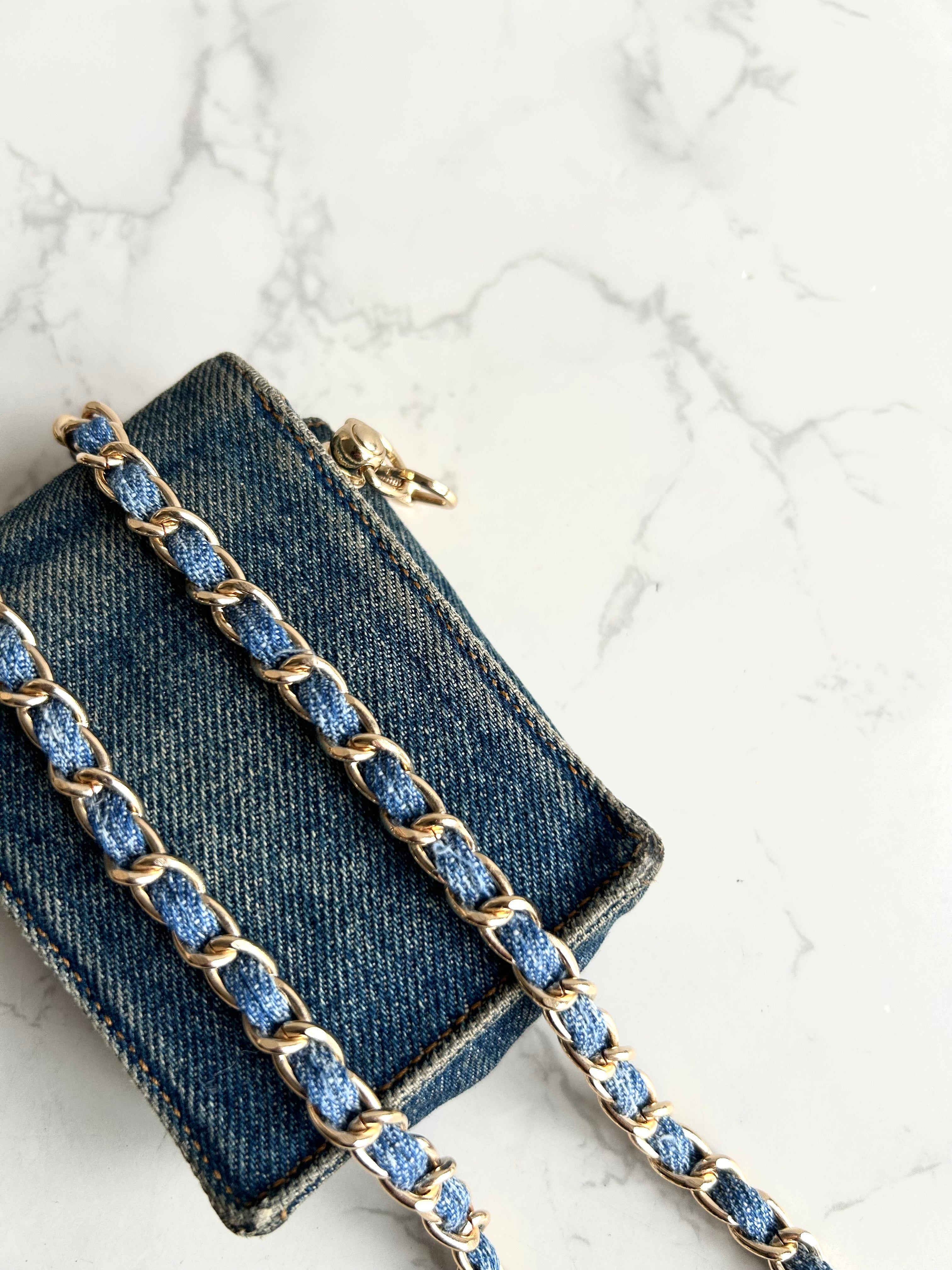 Chanel 牛仔布藍色斜背包 單肩包 側背包 中古包