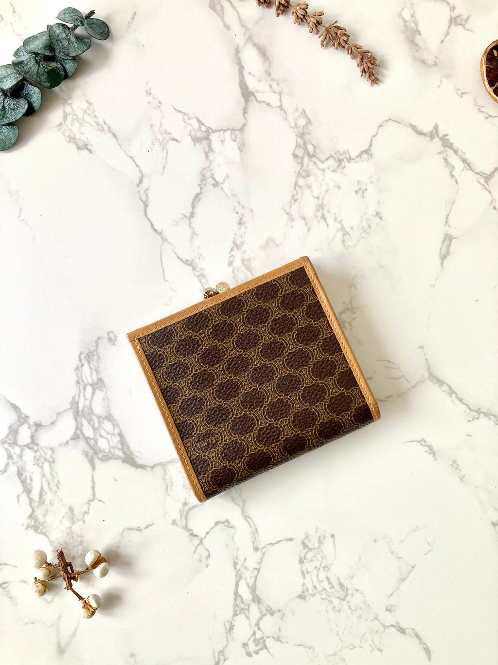 CELINE Brown Monogram Compact Bi-Fold Wallet