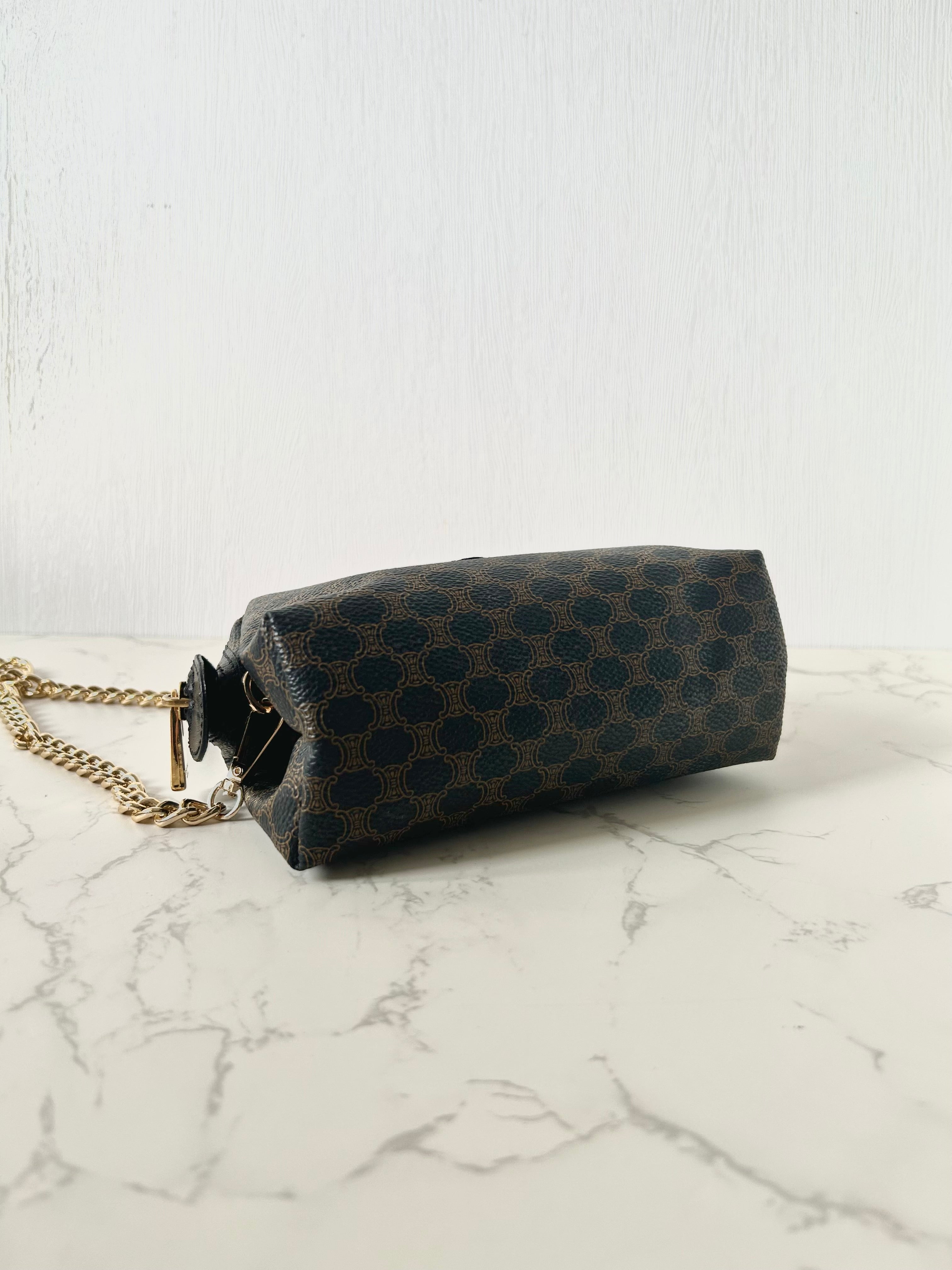 CELINE black old flower cloud leather side bag/crossbody bag/clutch bag