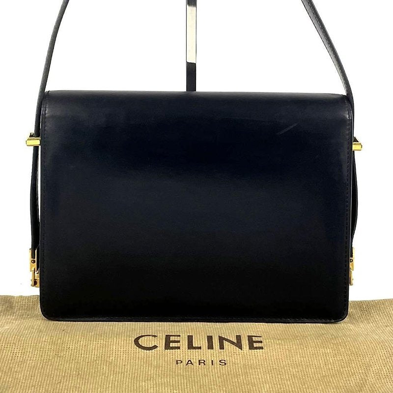 CELINE Rare Black Gold Buckle Calfskin Leather Flap Box Bag/Shoulder Bag/Hobo Bag