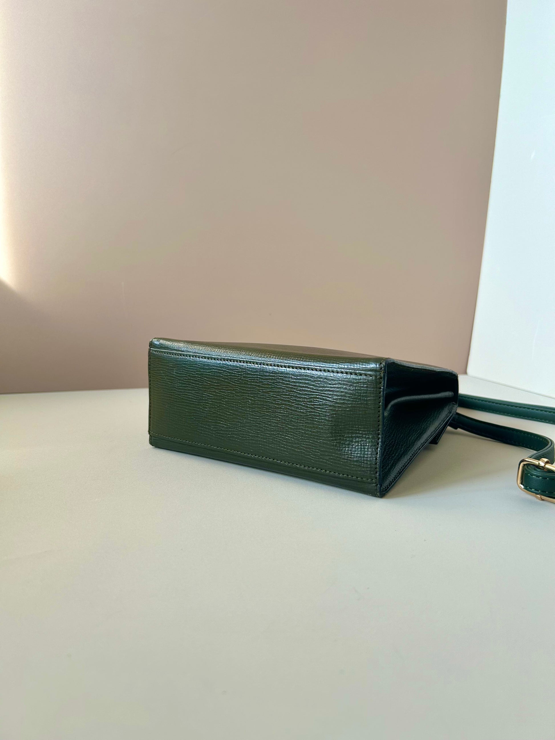 CELINE rare olive green gold buckle leather mini Kelly handbag/side bag/crossbody bag