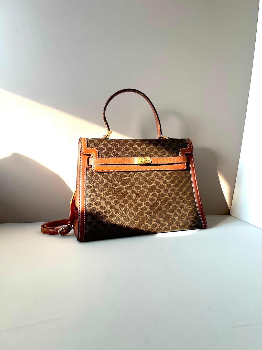 CELINE rare old flower Kelly / side bag / oblique backpack / handbag