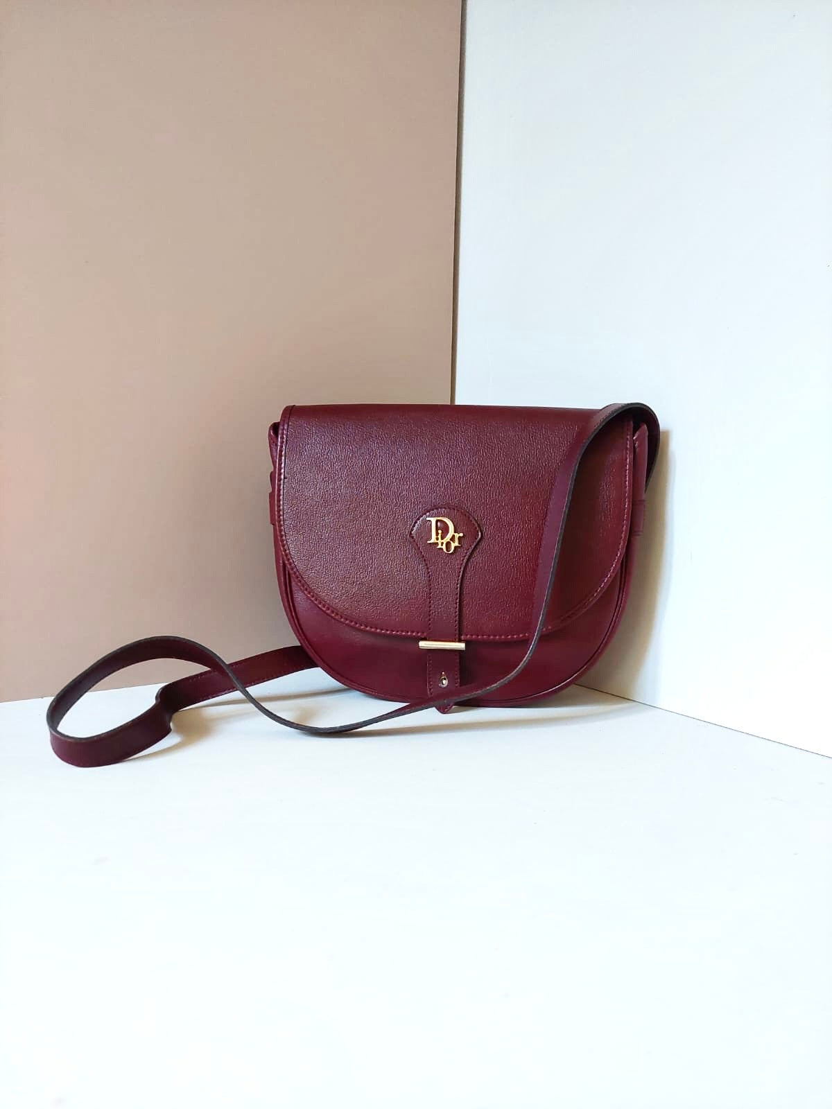 CHRISTIAN DIOR rare burgundy gold saddle Bobby small bag/shoulder bag/side bag/oblique bag
