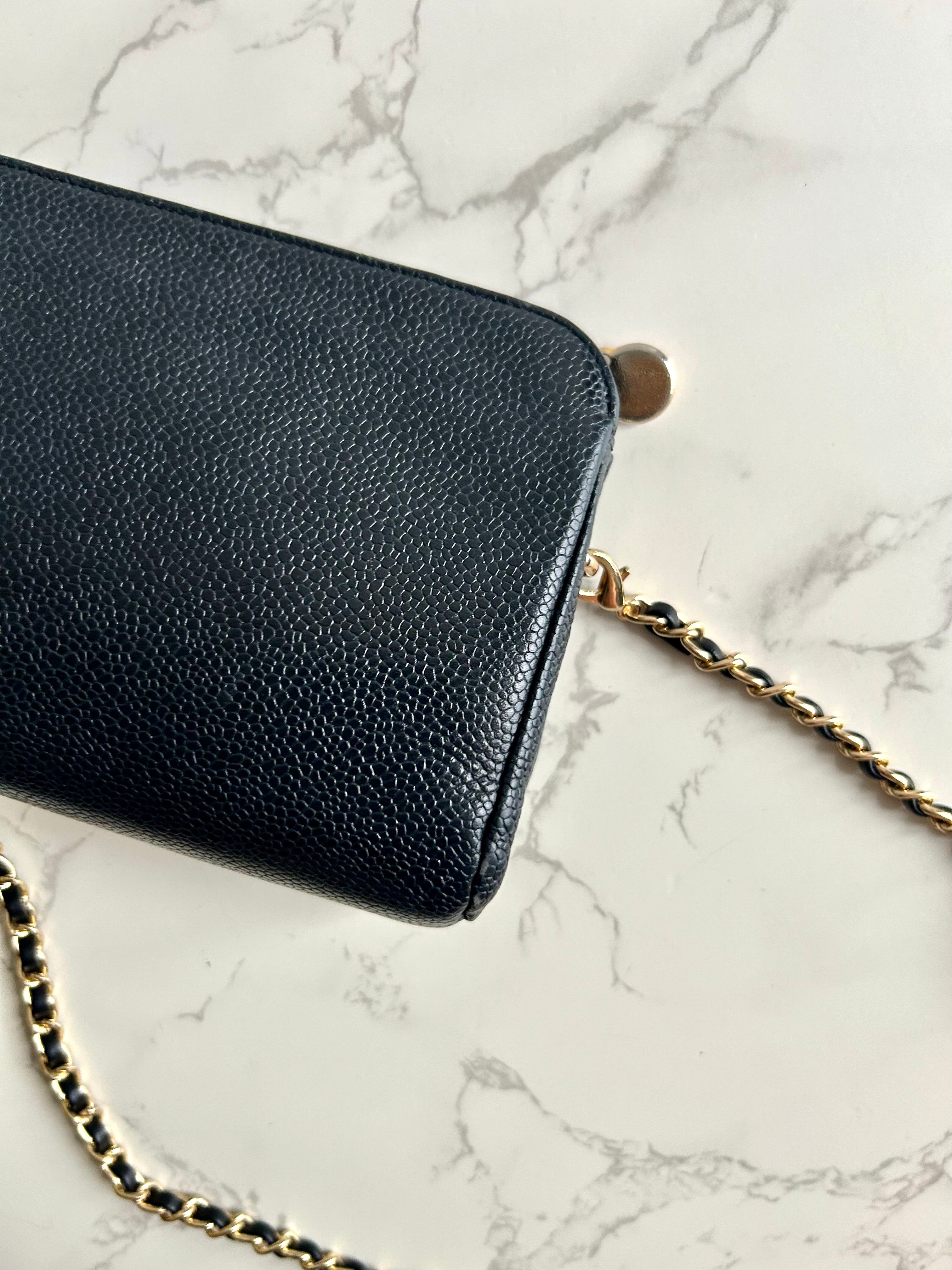 CHANEL Rare Black Caviar Leather Side Bag/Messenger Bag/Clutch