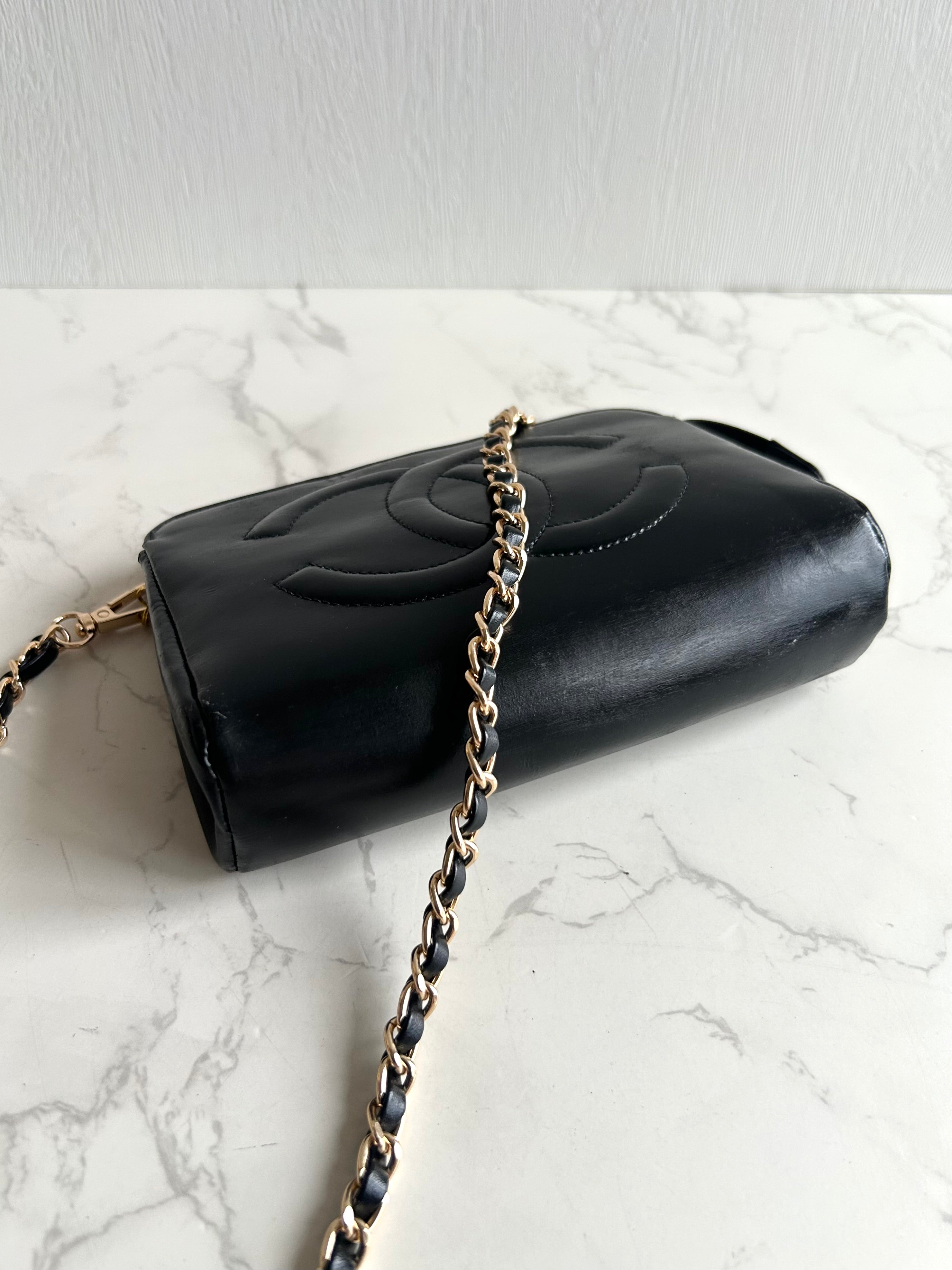 Chanel黑金色皮革斜背包 單肩包 側背包 中古包