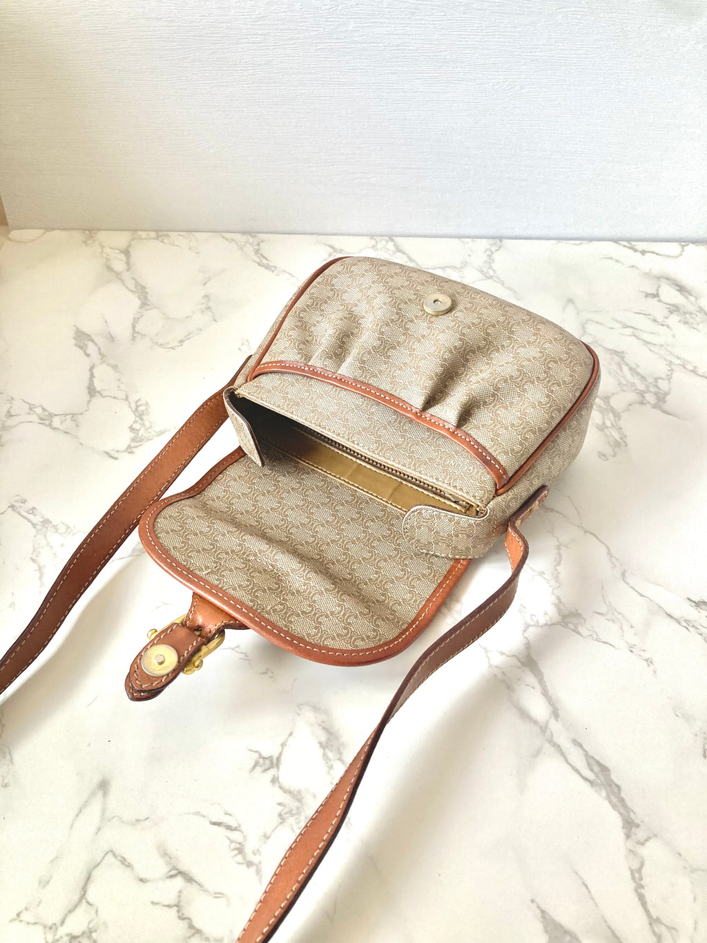 CELINE Macadam Beige Monogram Small Pumpkin Bag