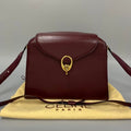 CELINE rare wine red double gold buckle leather box small bag/side backpack/underarm bag