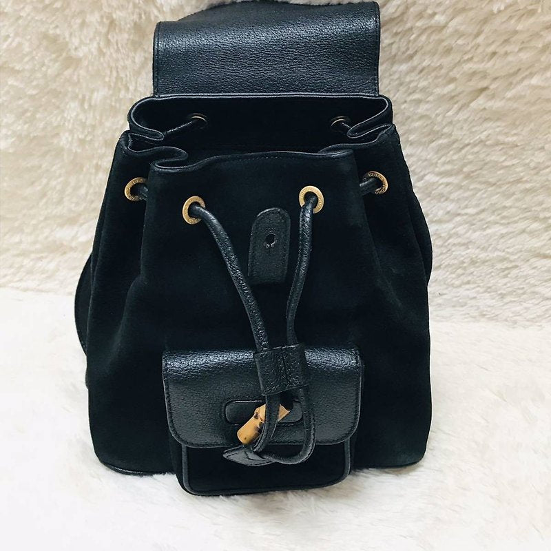 GUCCI classic black leather bamboo small backpack/rucksack/backpack