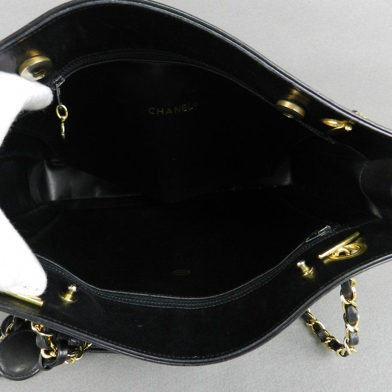 CHANEL Black Metalasse lambskin chain tote bag / side bag
