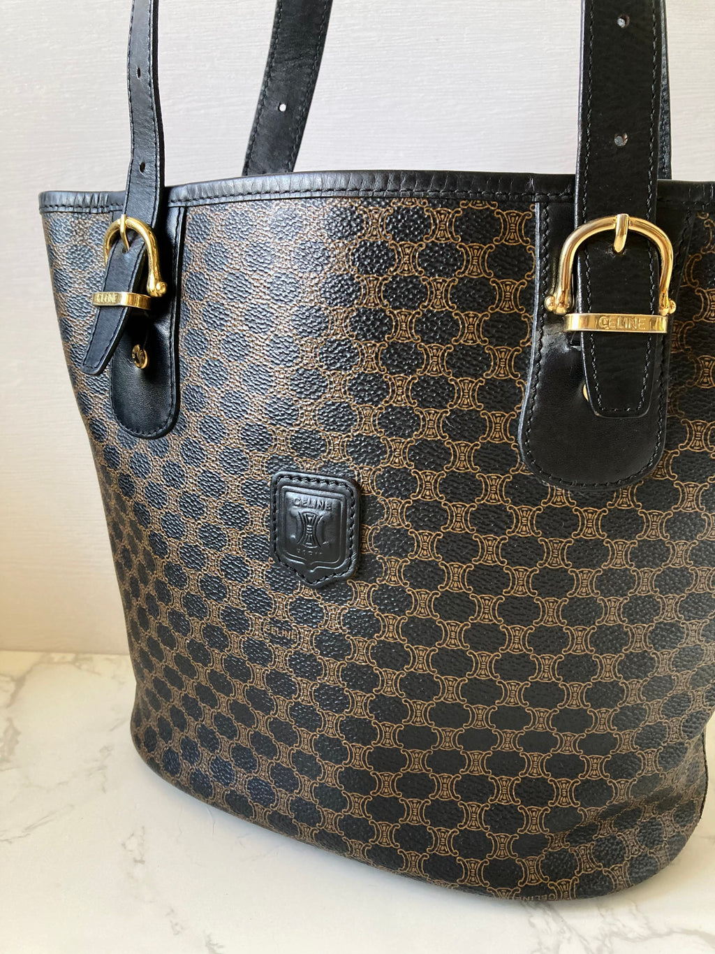 CELINE Rare Black Triomphe Monogram Tote Bag