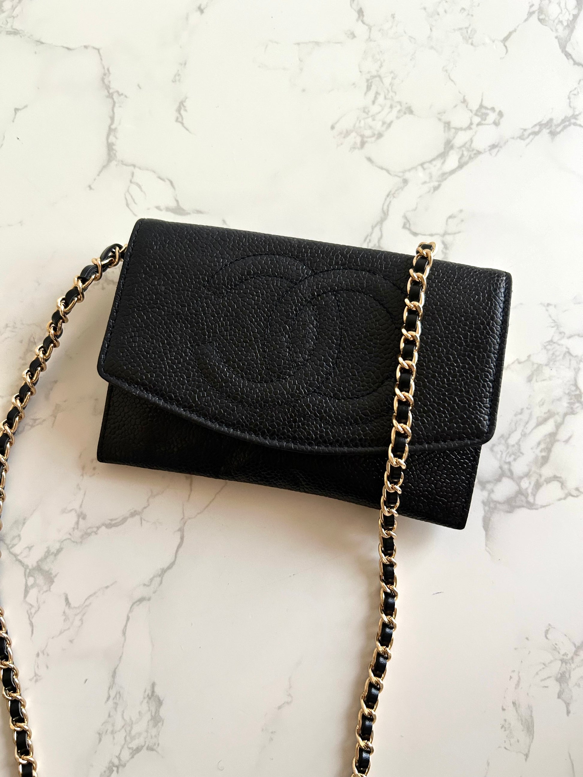 CHANEL Black Caviar WOC/Side Bag/Medium-Long Wallet