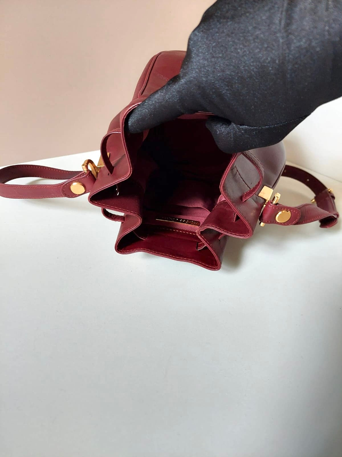 CARTIER Must De Cartier Rare Burgundy Small Bucket Drawstring Bag/Side Bag/Messenger Bag