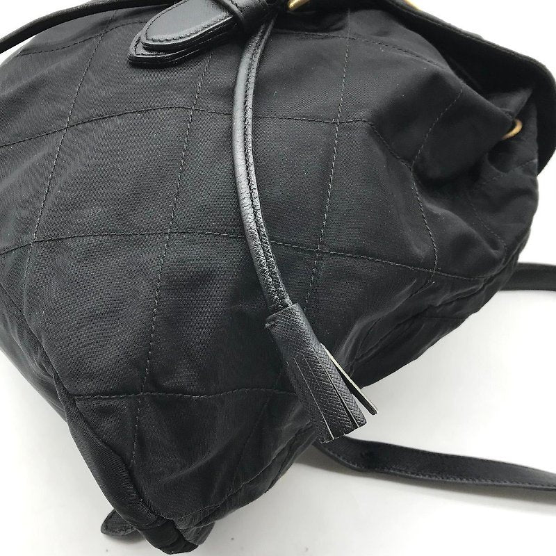 PRADA black gold triangle check nylon men's and women's backpack/backpack