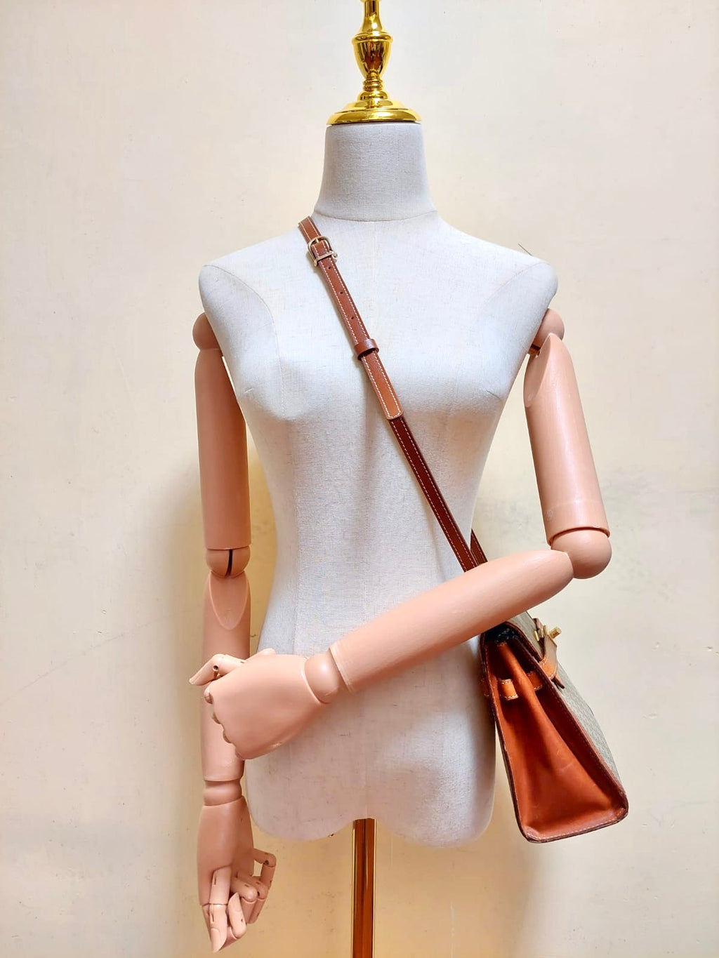 CELINE rare apricot old flower small Kelly / side bag / oblique bag