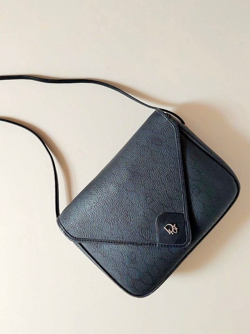 CHRISTIAN DIOR black and gold honeycomb old flower envelope small bag/shoulder bag/side bag/oblique bag - Japanese second-hand Vintage
