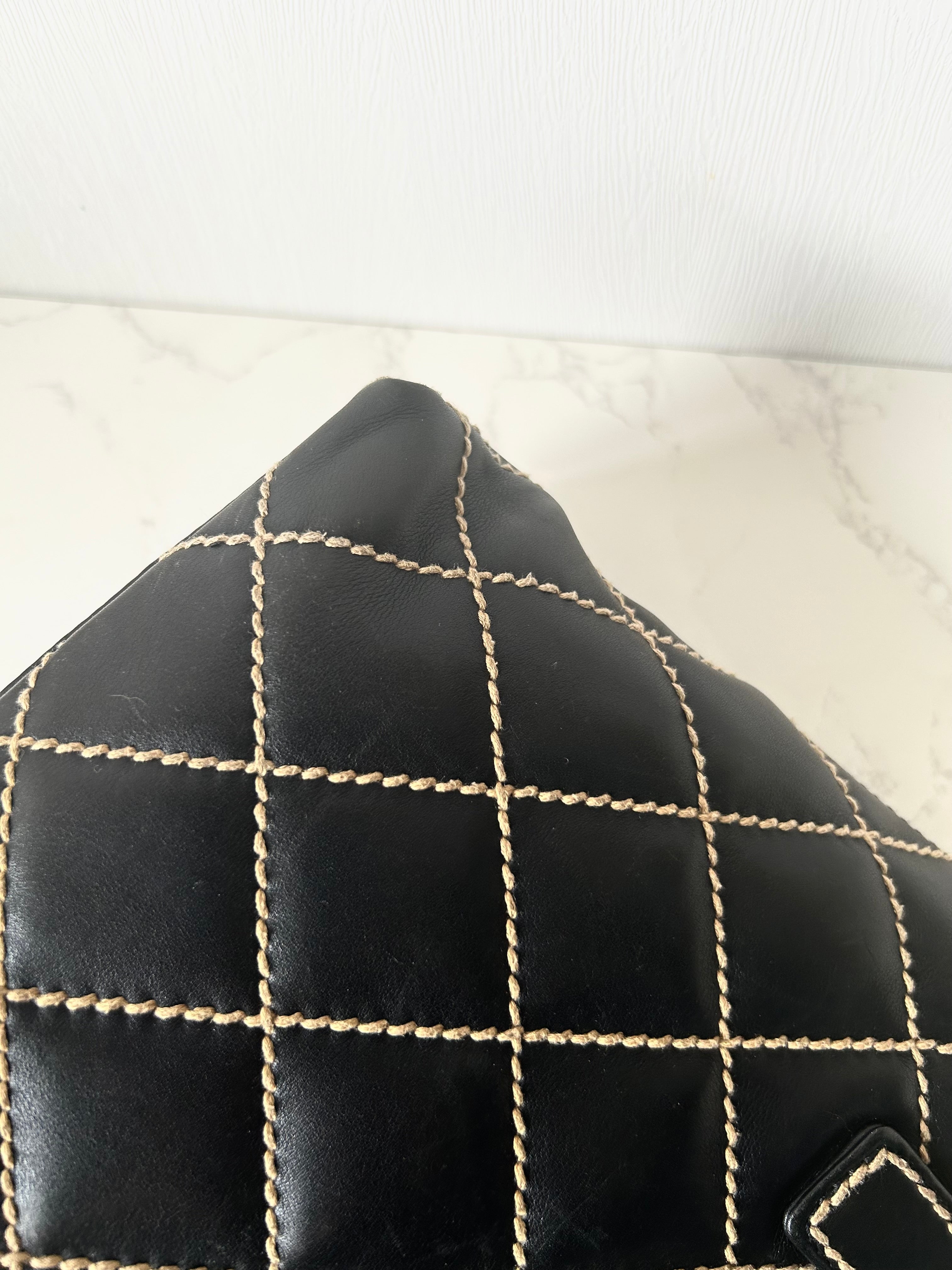 CHANEL Wild Stitch Vivian black gold label small tote bag / side bag