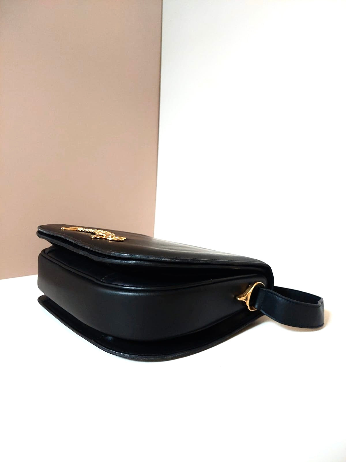 CELINE rare double twist gold buckle oblique bag / side bag