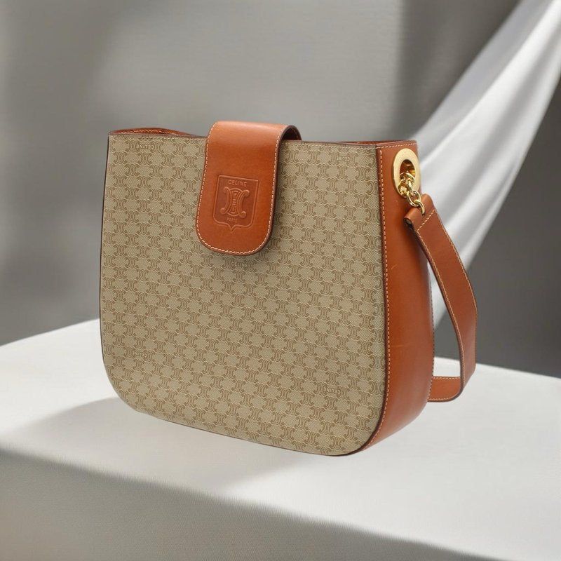 CELINE rare old flower patchwork leather saddle bag / side bag