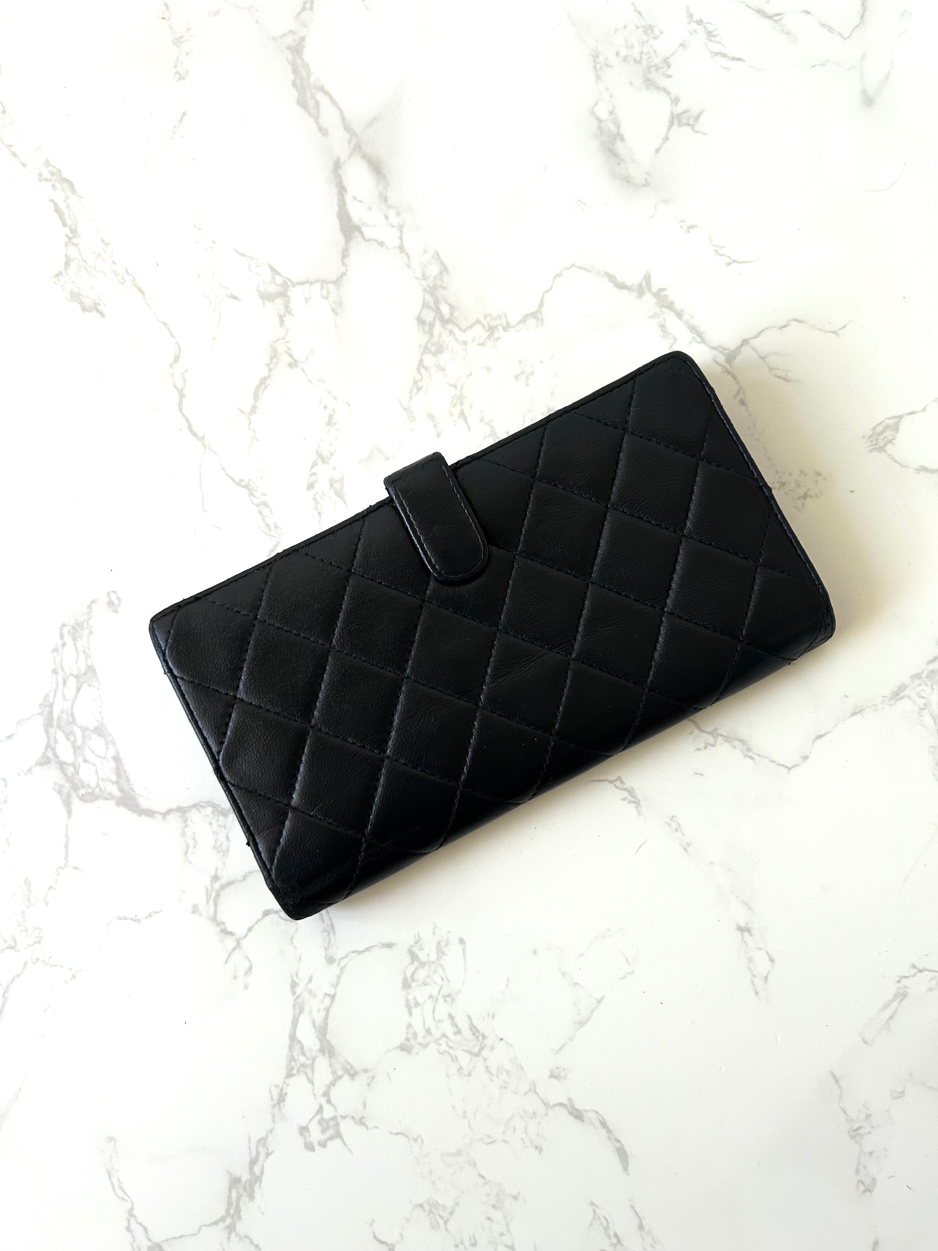 CHANEL Black Plaid Lambskin Silver Label Long Wallet/Wallet