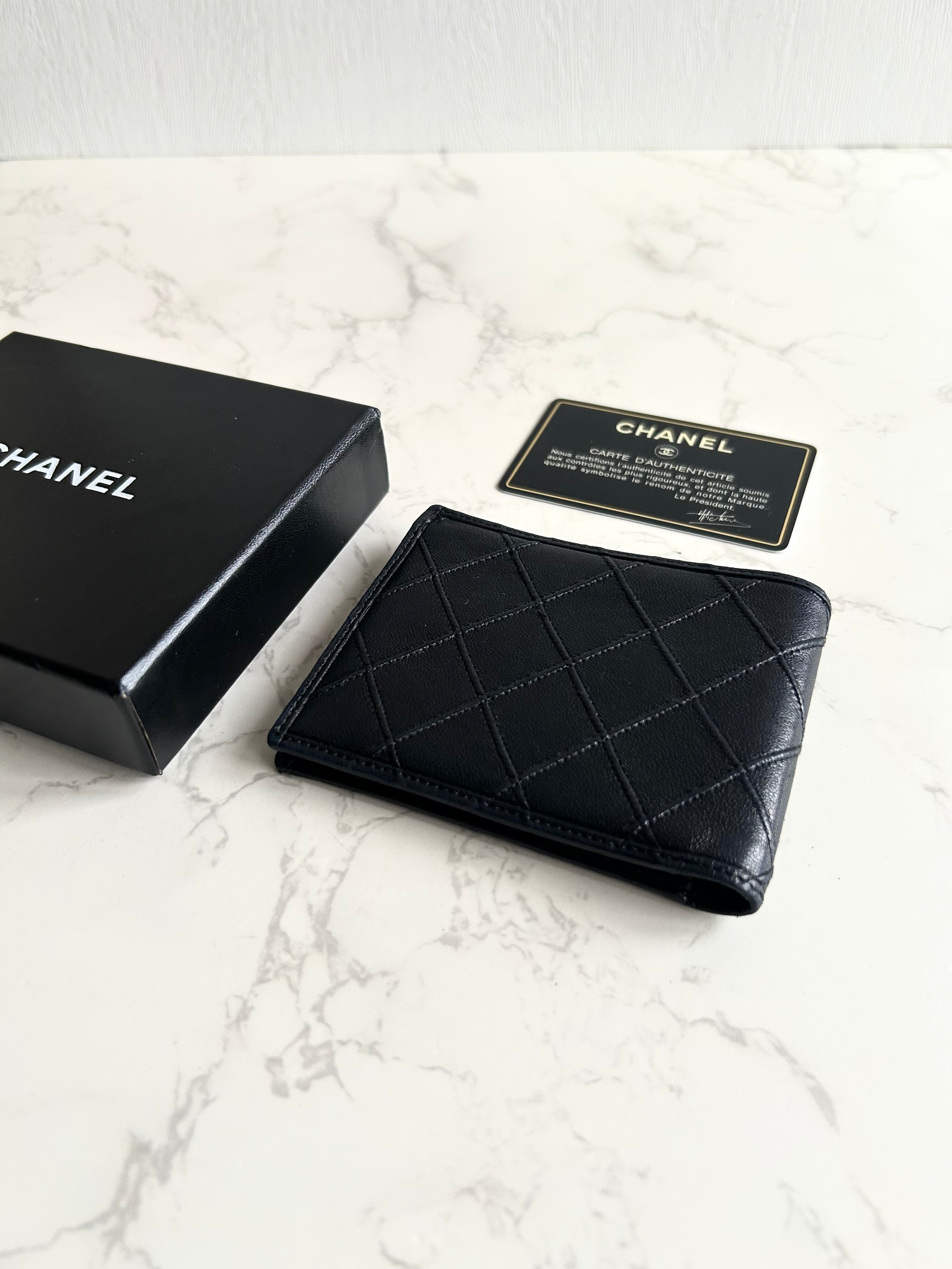 Chanel 黑色小羊皮革中夾 錢包 短夾 皮夾
